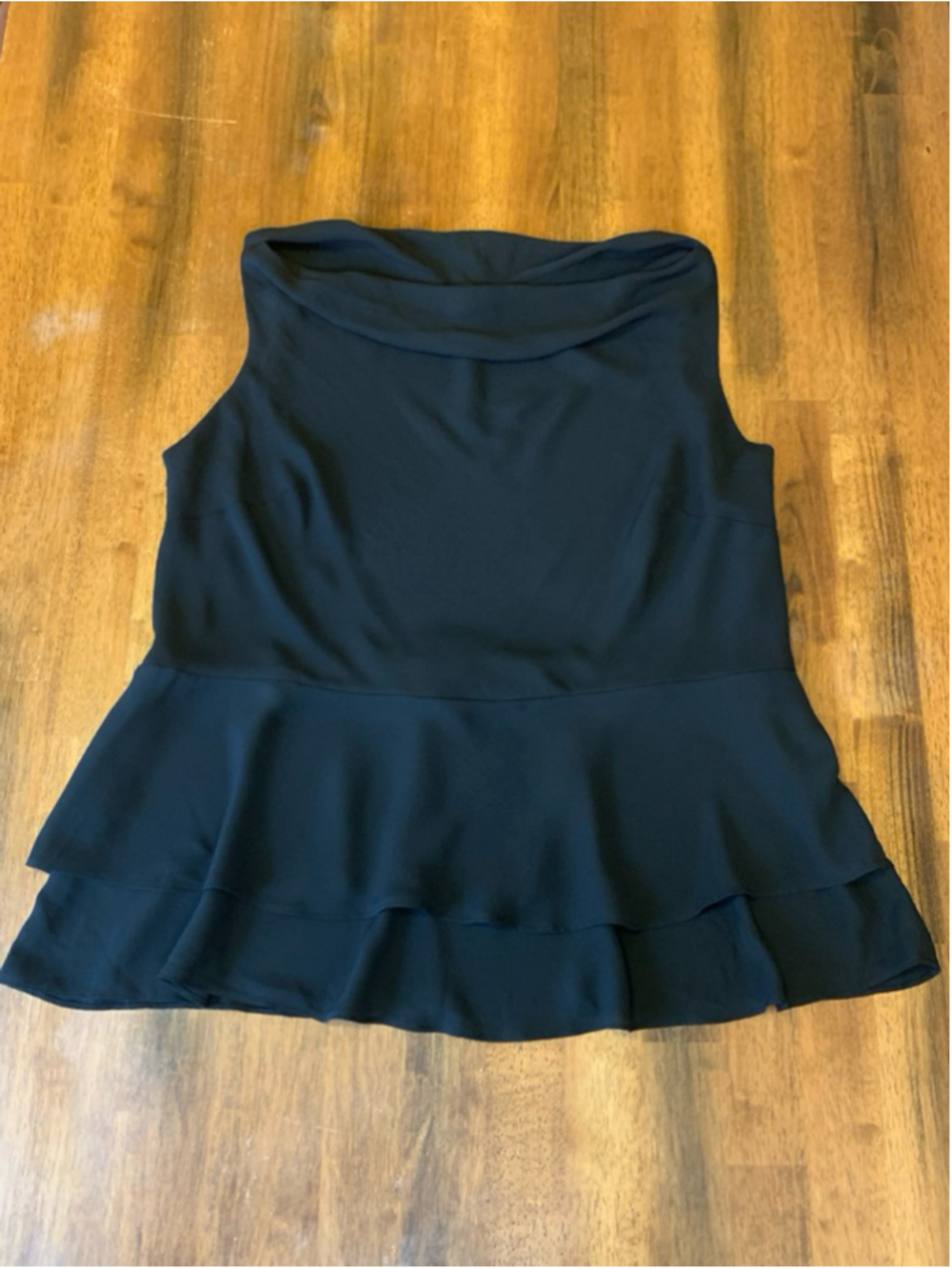 Layne Bryant Top 14/16 Black Sleeveless Draped Neck Ruffle Bottom